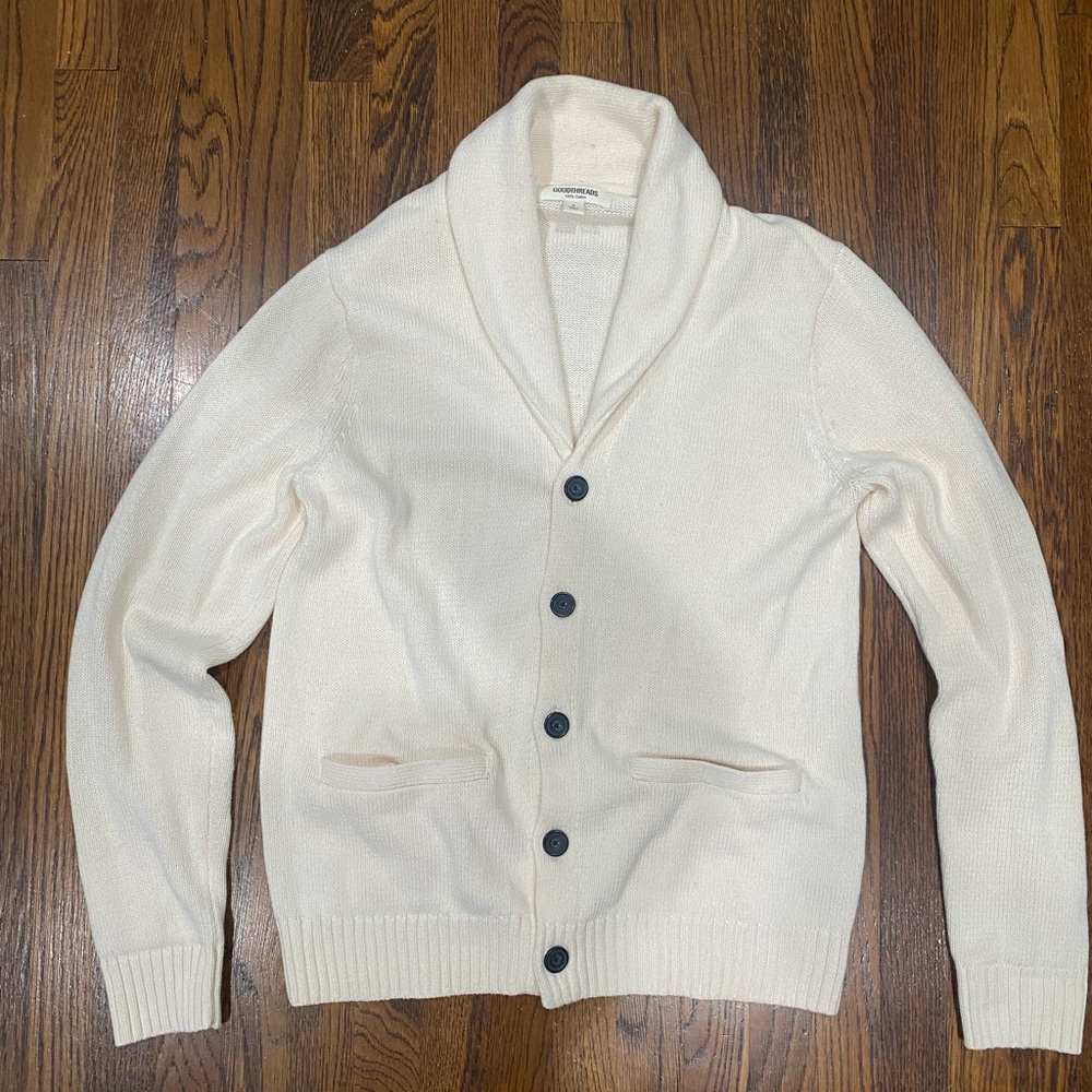 Mens Goodthreads white shawl collar cardigan size small